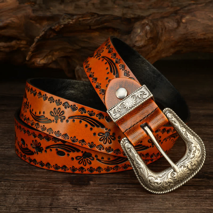 Western Style Floral Graviert Geprägter Ledergürtel