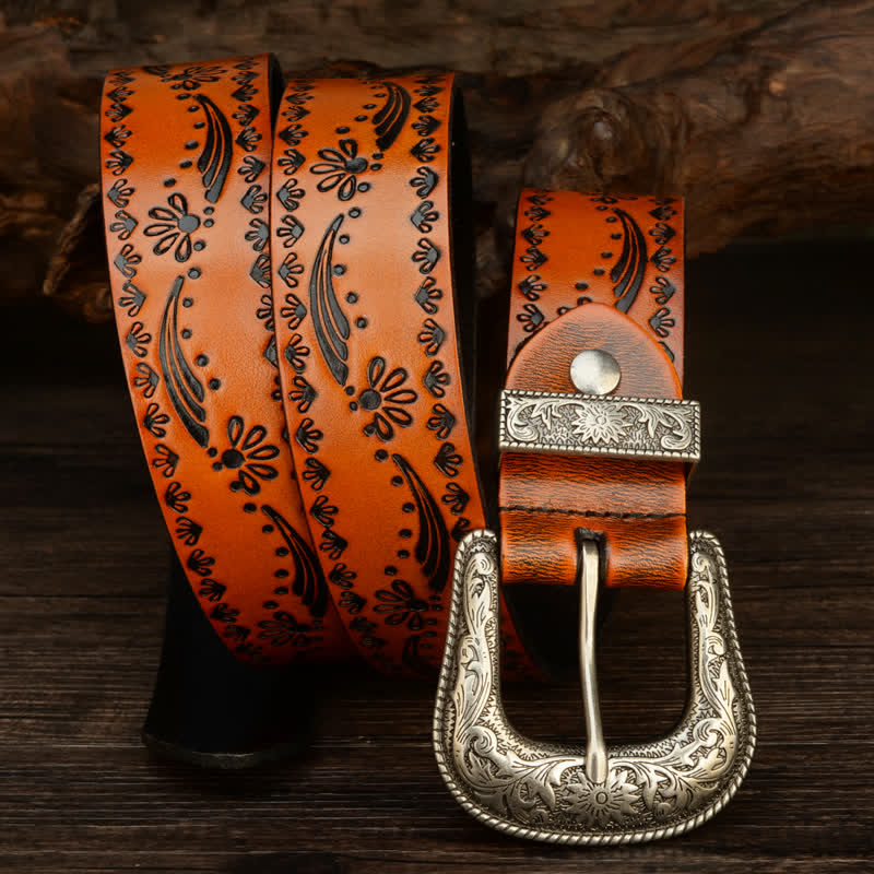 Western Style Floral Graviert Geprägter Ledergürtel