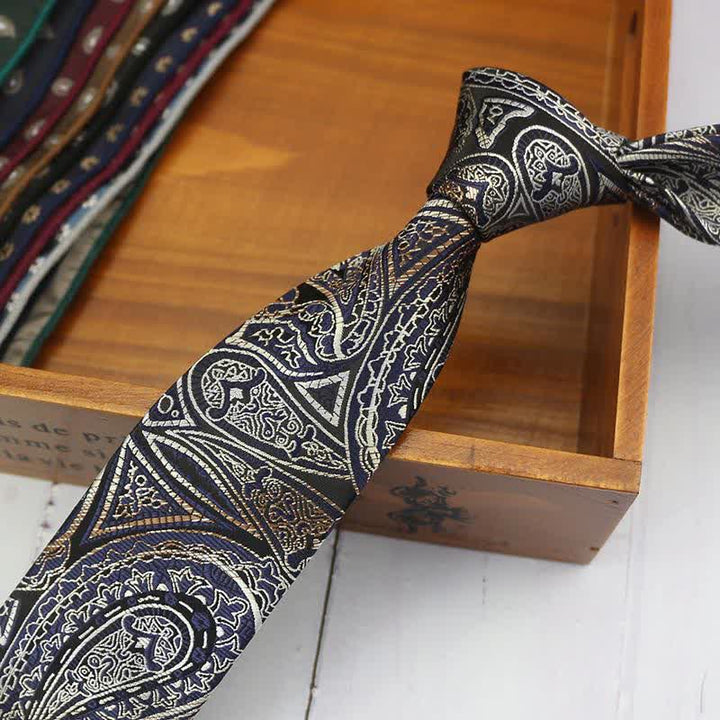 Klassische Anzugkrawatte für Herren, Zitronen-Cashew-Nuss - Marineblaues Paisley - image 12