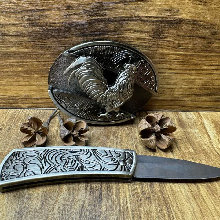 Herren DIY Hahn verstecktes Klappmesser Ledergürtel