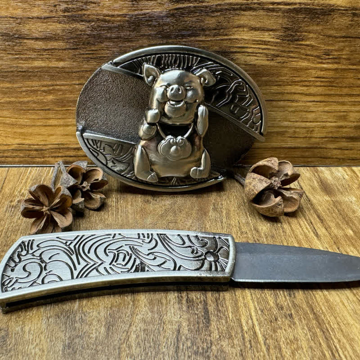 Herren DIY Ferkel verstecktes Klappmesser Ledergürtel