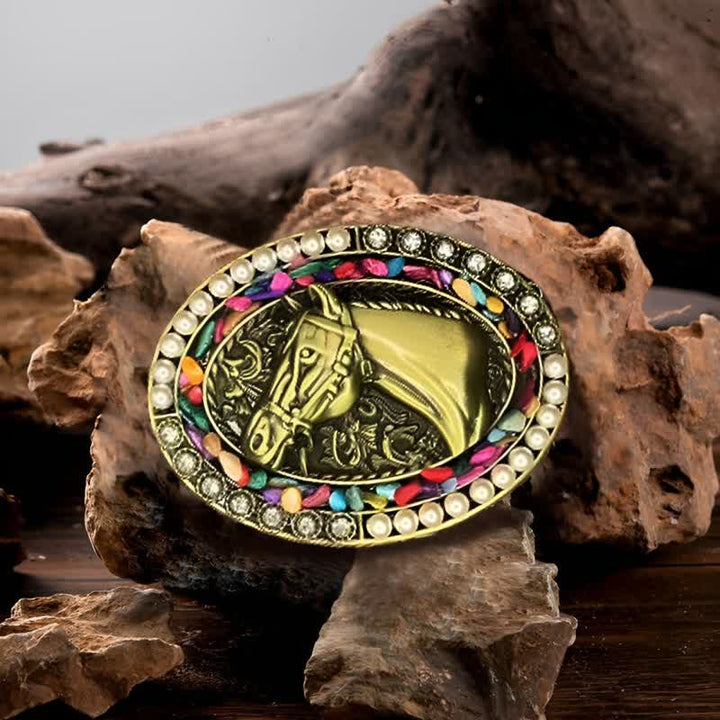 Herren DIY Bronze Pferd Perlenstein Schnalle Ledergürtel