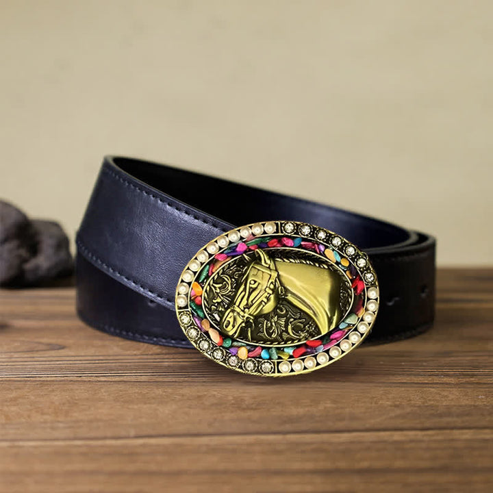 Herren DIY Bronze Pferd Perlenstein Schnalle Ledergürtel