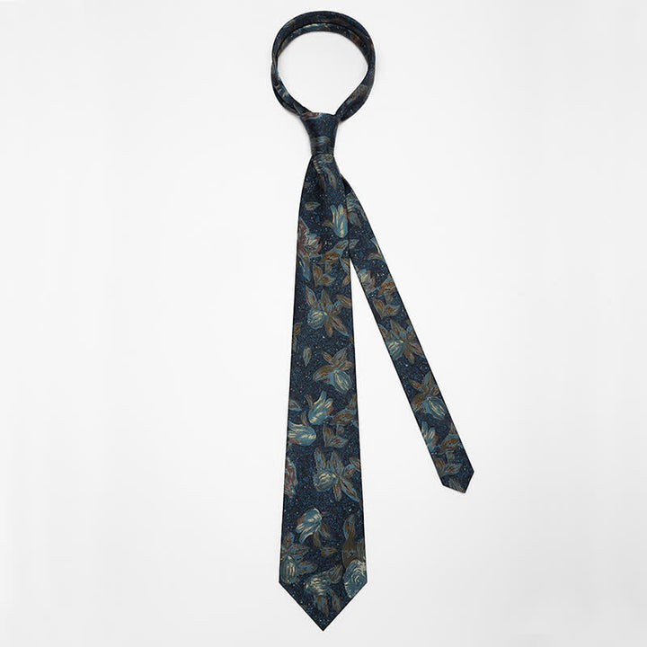 Retro-Seidenkrawatte mit Blumenmuster in Marineblau für Herren