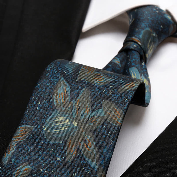 Retro-Seidenkrawatte mit Blumenmuster in Marineblau für Herren