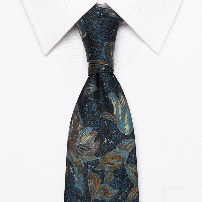 Retro-Seidenkrawatte mit Blumenmuster in Marineblau für Herren