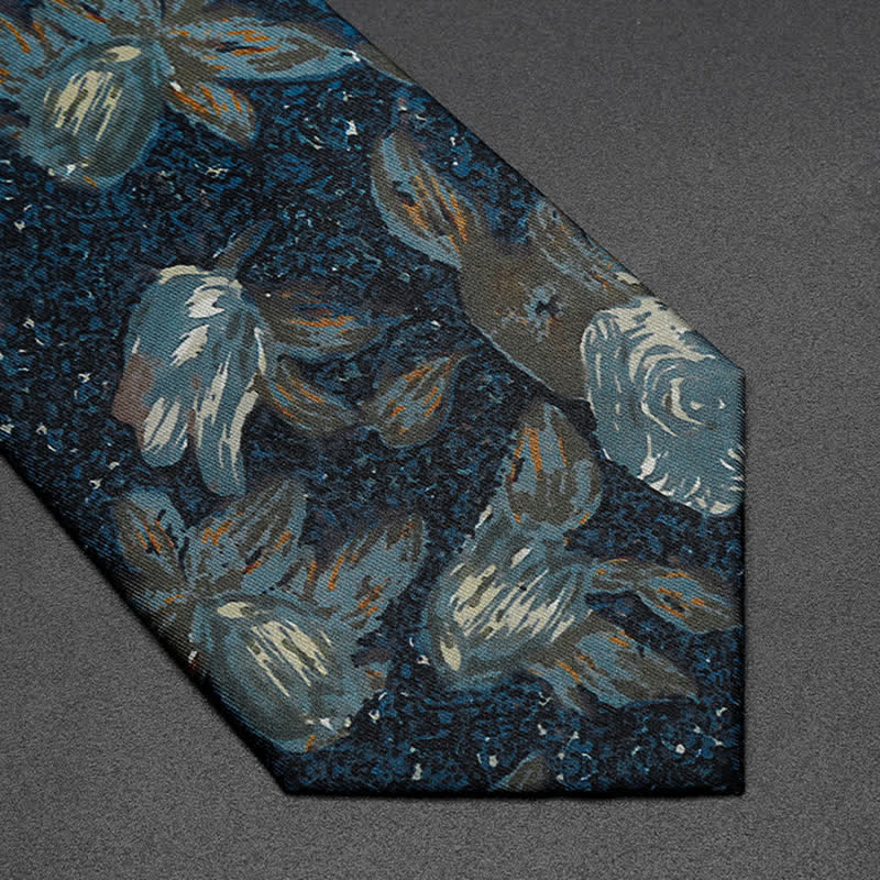 Retro-Seidenkrawatte mit Blumenmuster in Marineblau für Herren