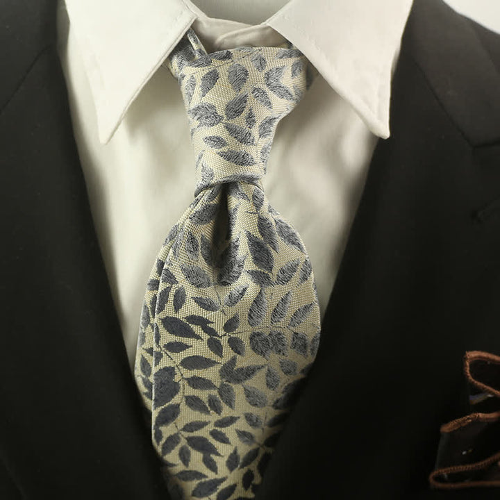 Herren Krawatte Grau Blau mit Ast- und Blattdruck