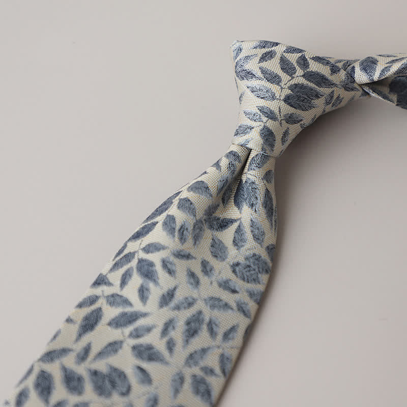 Herren Krawatte Grau Blau mit Ast- und Blattdruck