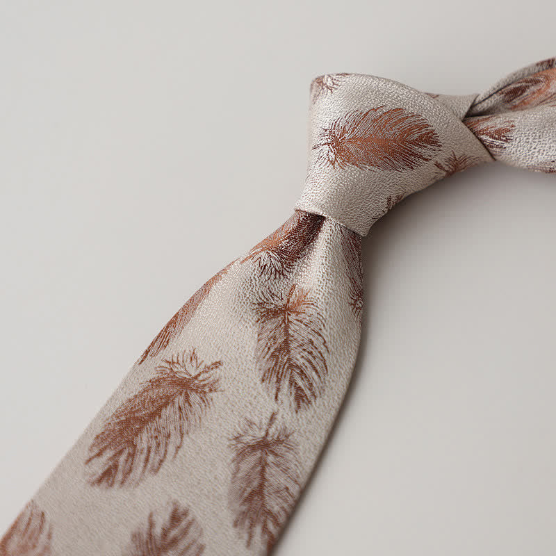 Beige &amp; Braune Krawatte mit Feder-Muster für Männer