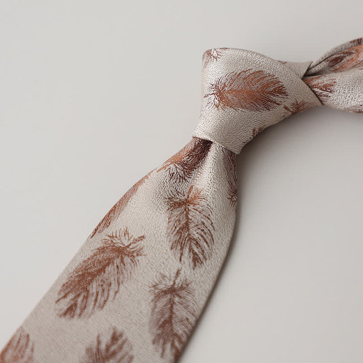 Beige &amp; Braune Krawatte mit Feder-Muster für Männer