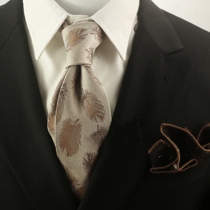 Beige &amp; Braune Krawatte mit Feder-Muster für Männer