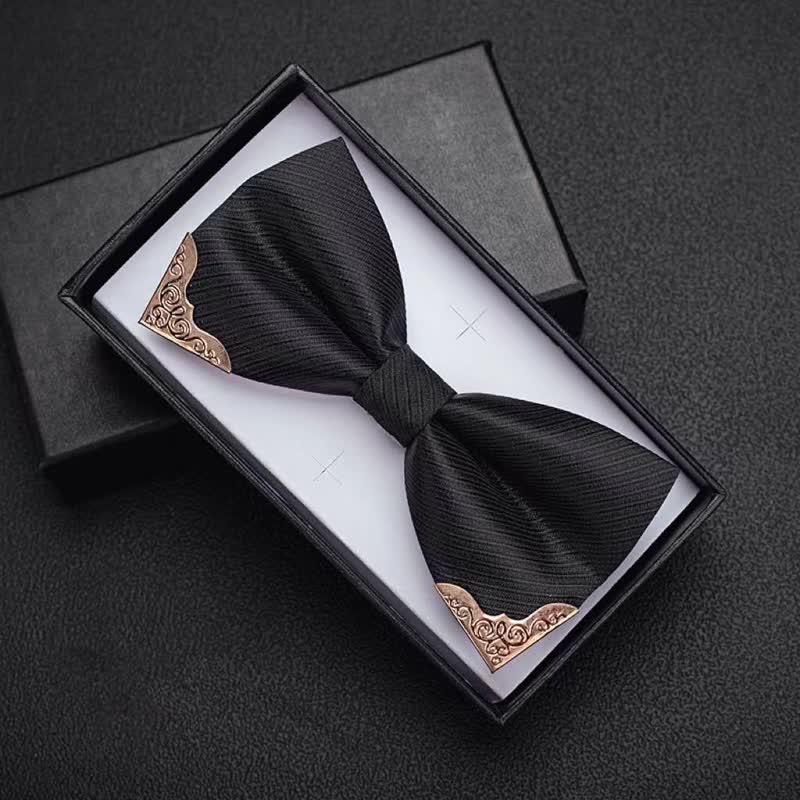 Herren Goldene Metallspitzen Twill Fliege - Schwarz - image 2