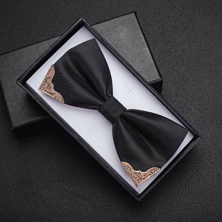 Herren Goldene Metallspitzen Twill Fliege - Schwarz - image 2