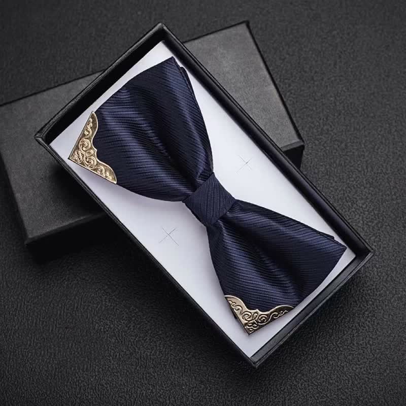 Herren Goldene Metallspitzen Twill Fliege - Marineblau - image 8