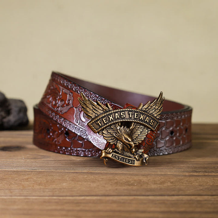 Herren DIY Retro Westlicher Texas-Adler-Schnallengürtel aus Leder
