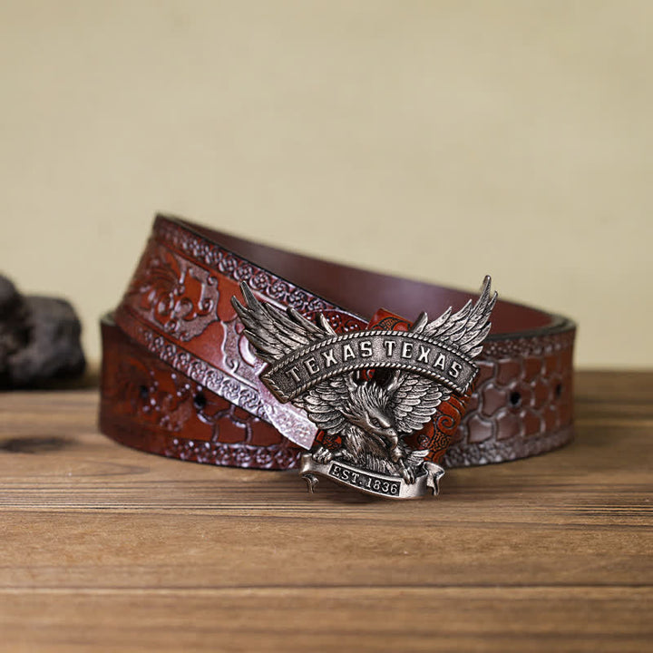 Herren DIY Retro Westlicher Texas-Adler-Schnallengürtel aus Leder