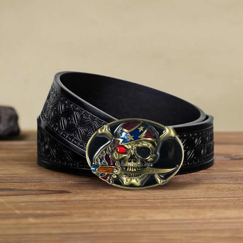 Herren DIY Piratenschädel Schnalle Ledergürtel
