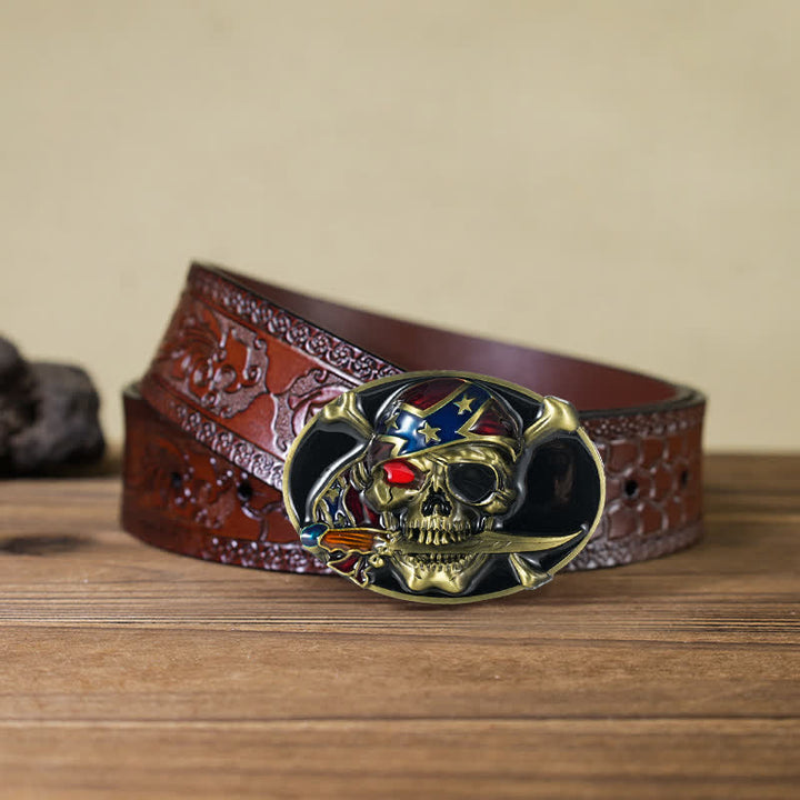 Herren DIY Piratenschädel Schnalle Ledergürtel