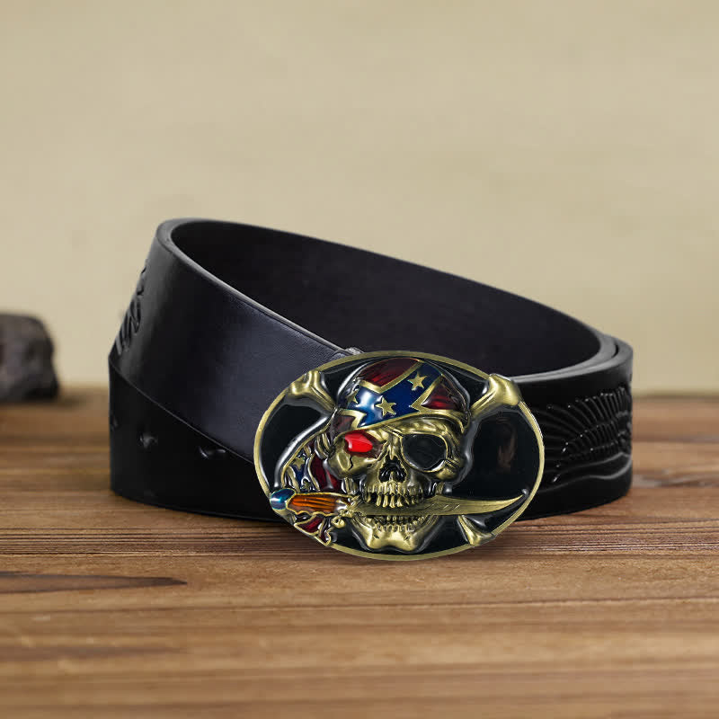 Herren DIY Piratenschädel Schnalle Ledergürtel