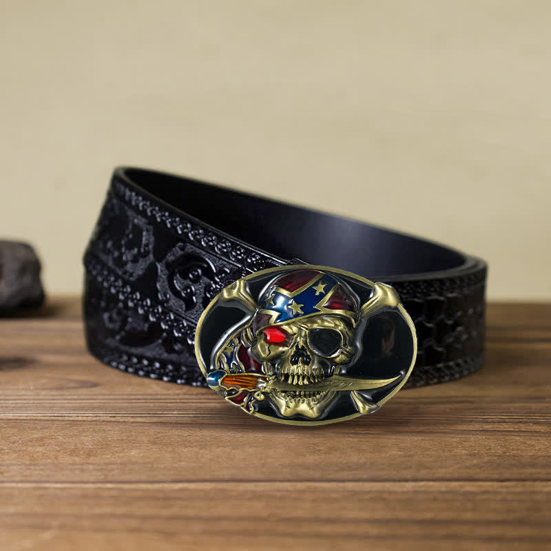 Herren DIY Piratenschädel Schnalle Ledergürtel