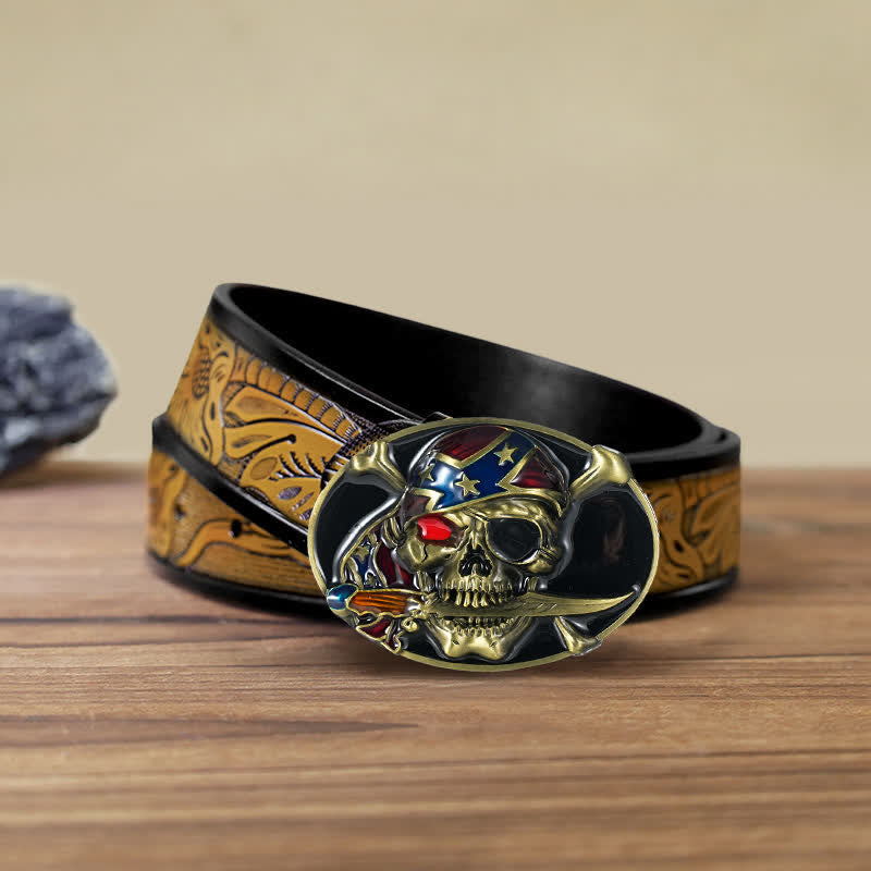 Herren DIY Piratenschädel Schnalle Ledergürtel