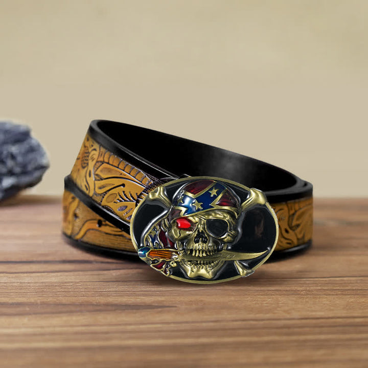 Herren DIY Piratenschädel Schnalle Ledergürtel