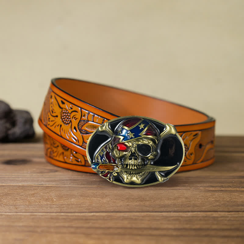 Herren DIY Piratenschädel Schnalle Ledergürtel