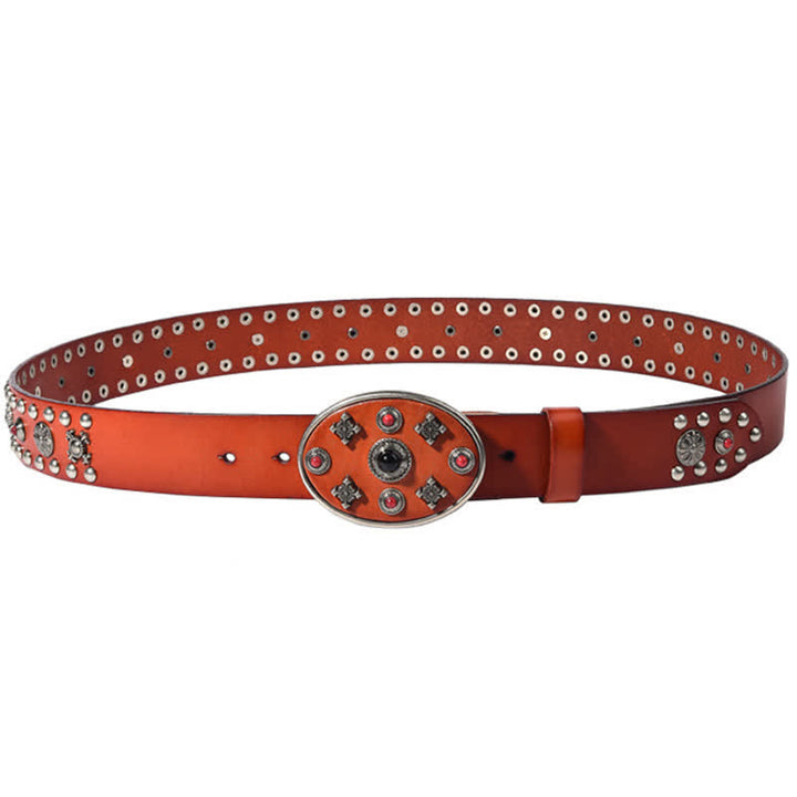 Resin Edelstein gravierter Blumen Nieten Ledergürtel