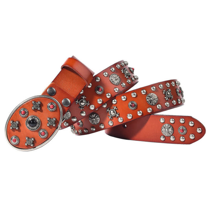 Resin Edelstein gravierter Blumen Nieten Ledergürtel