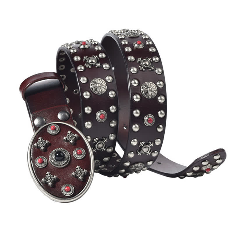 Resin Edelstein gravierter Blumen Nieten Ledergürtel
