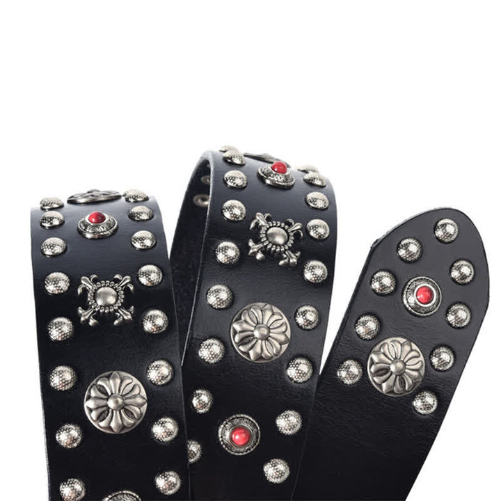 Resin Edelstein gravierter Blumen Nieten Ledergürtel