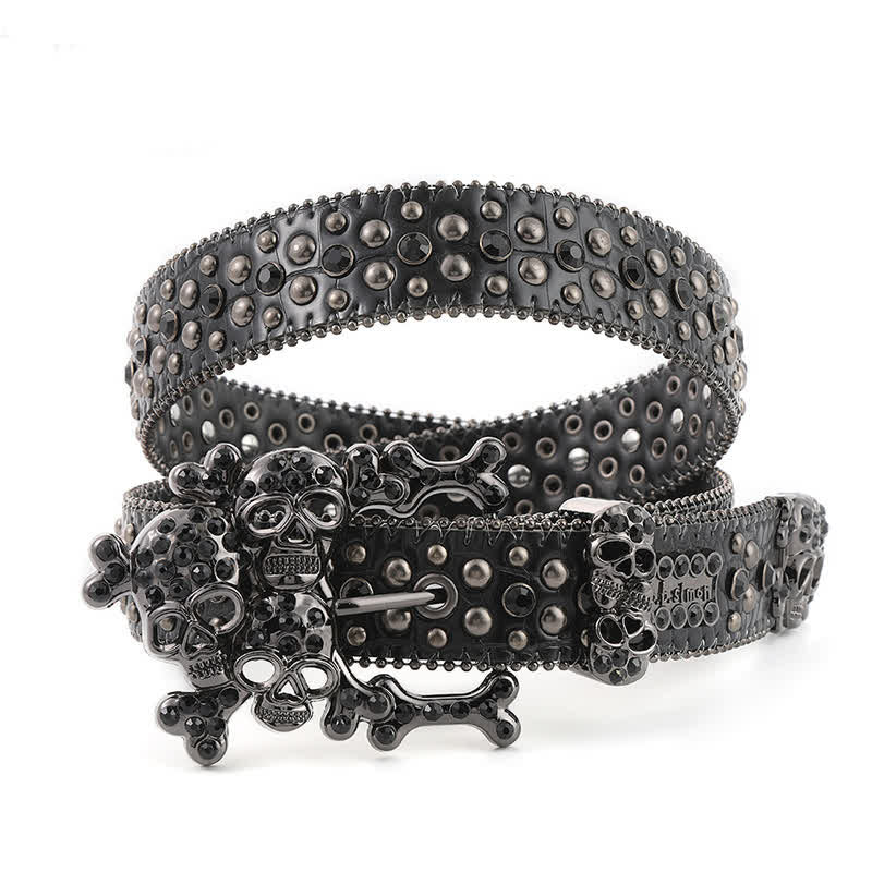 Bling besetzter Mini-Schädel Strassnieten Ledergürtel