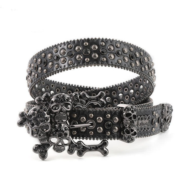 Bling besetzter Mini-Schädel Strassnieten Ledergürtel