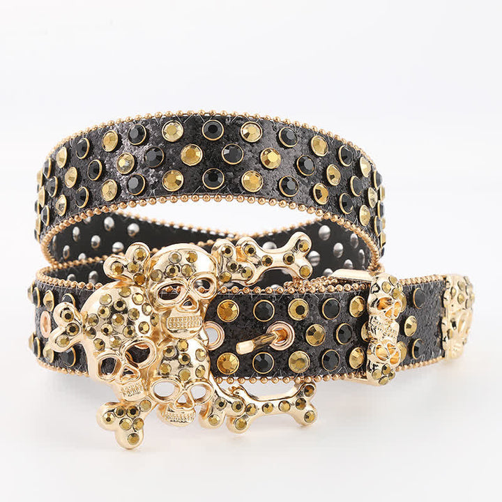 Bling besetzter Mini-Schädel Strassnieten Ledergürtel