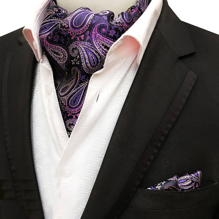 2Stk. Luxus lila Paisley Einstecktuch und Krawattenset