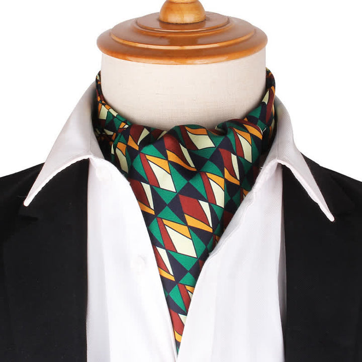 Ascot-Krawatte im Vintage-Muster Grün &amp; Rot Geometrie