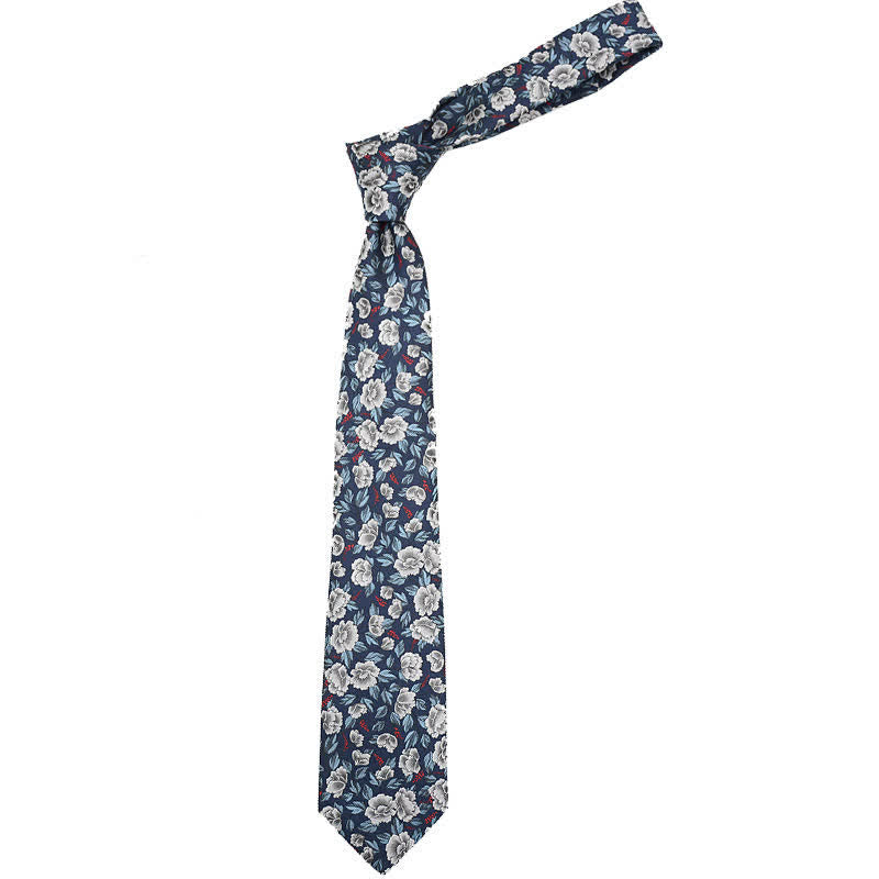 Herrenkrawatte mit grauem & marineblauem Blumendesign für lässige Businessanlässe