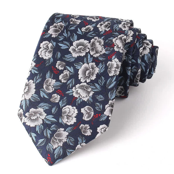 Herrenkrawatte mit grauem & marineblauem Blumendesign für lässige Businessanlässe