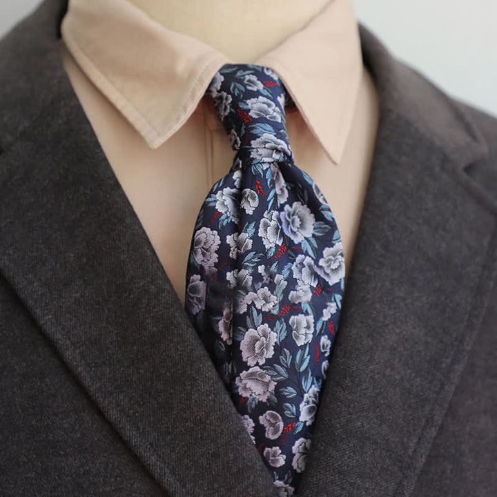 Herrenkrawatte mit grauem & marineblauem Blumendesign für lässige Businessanlässe