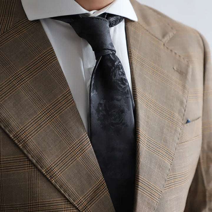 Herren Krawatte mit Einstecktuch und Pfingstrose-Muster, klassische Blume