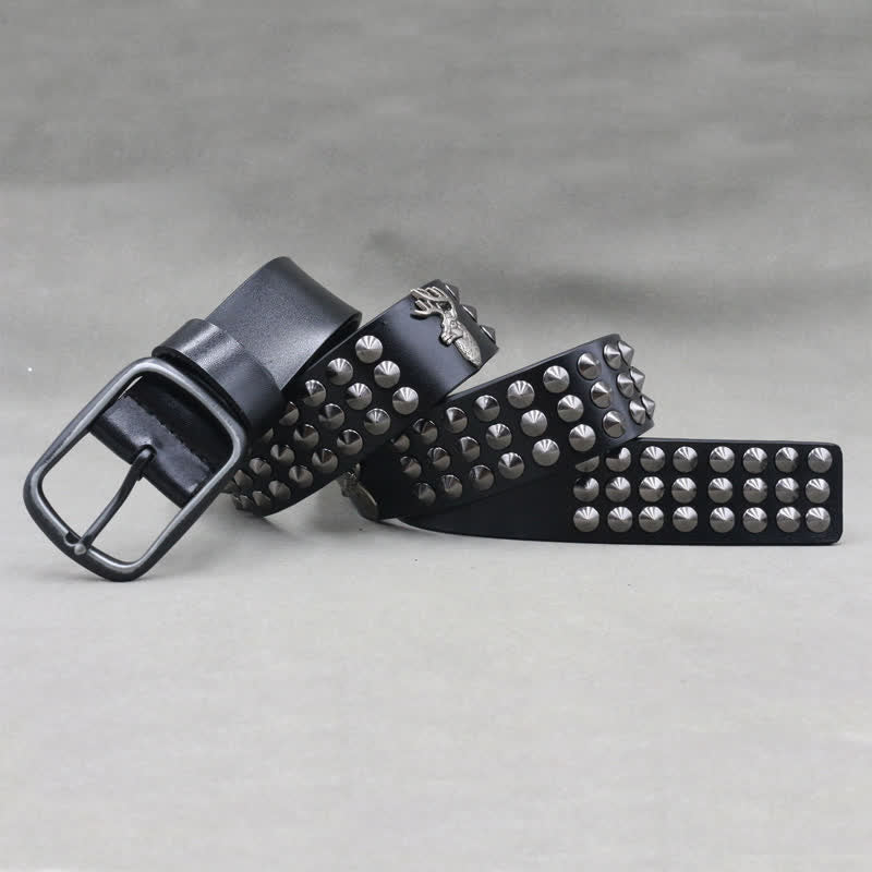 Lucky Deer Rivets Drei Reihen Nieten Ledergürtel