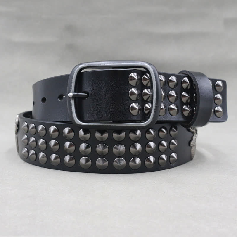 Lucky Deer Rivets Drei Reihen Nieten Ledergürtel