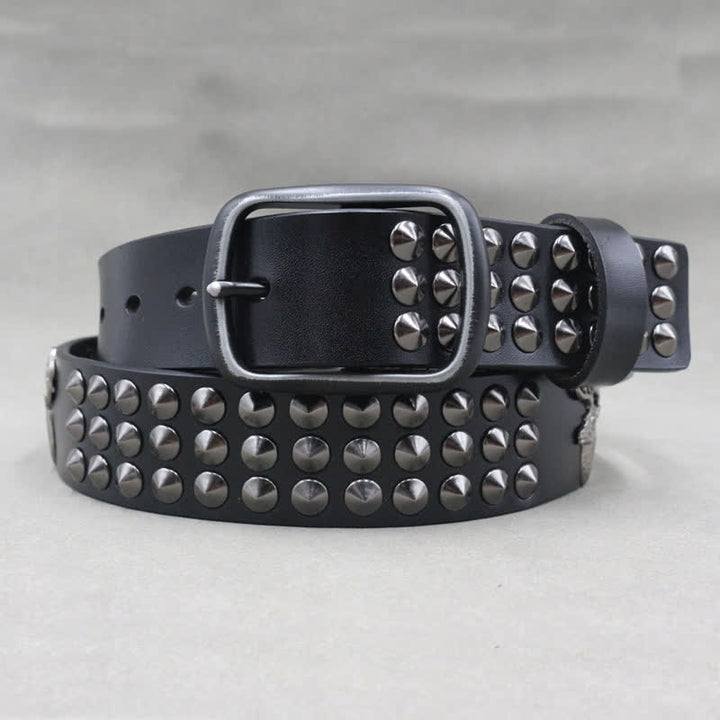 Lucky Deer Rivets Drei Reihen Nieten Ledergürtel