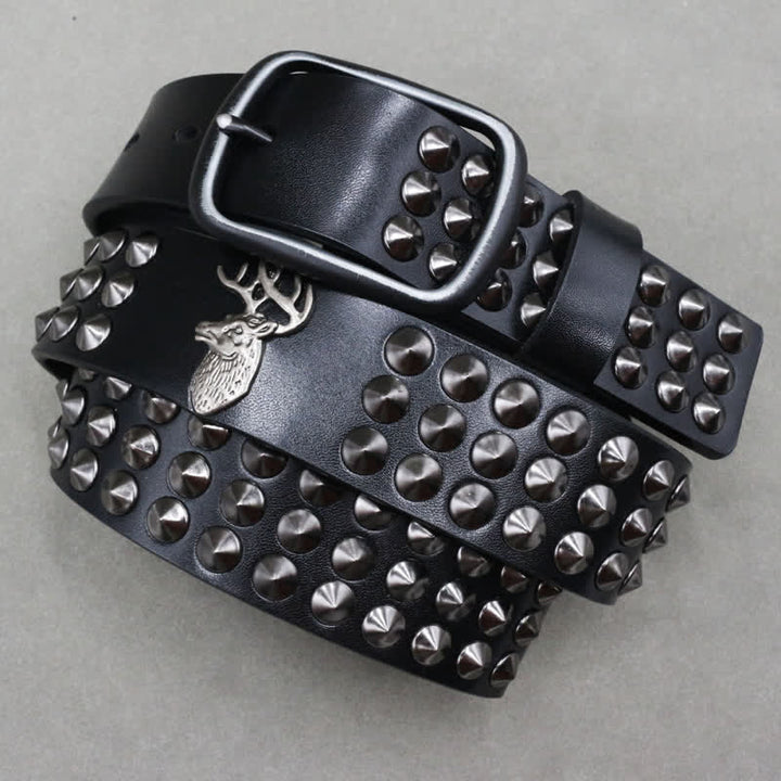 Lucky Deer Rivets Drei Reihen Nieten Ledergürtel