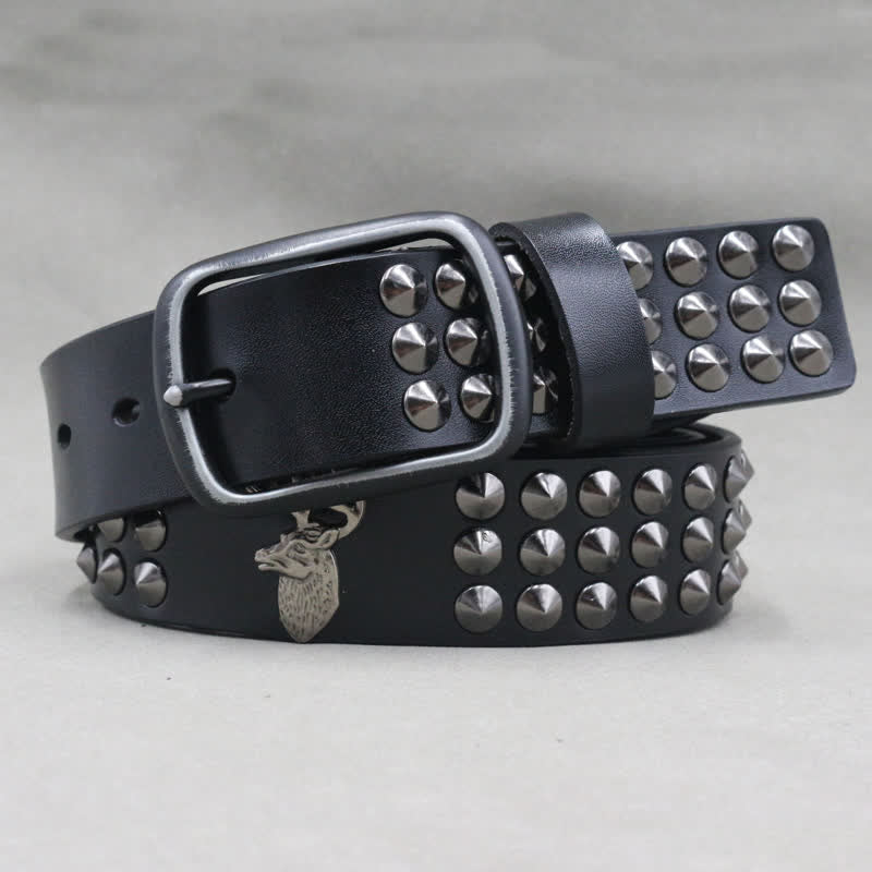 Lucky Deer Rivets Drei Reihen Nieten Ledergürtel