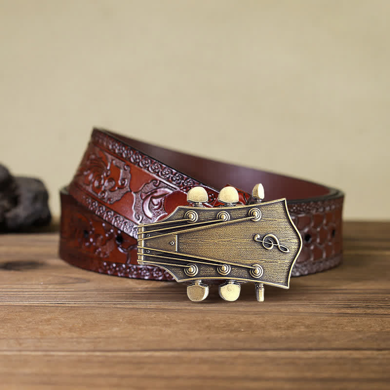 Herren DIY Bronze-Gitarrenmusik-Schnallengürtel