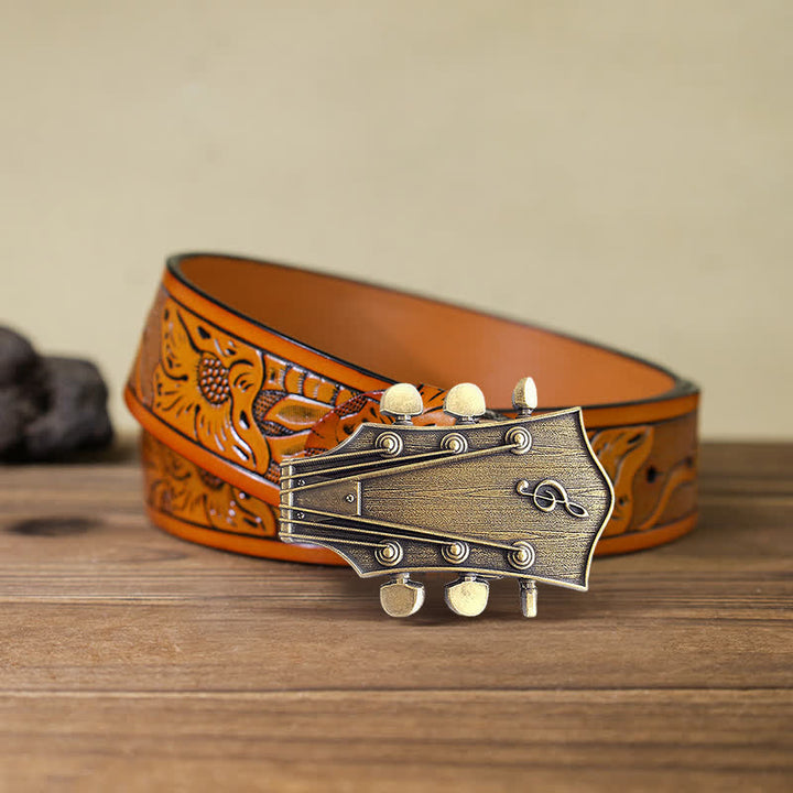 Herren DIY Bronze-Gitarrenmusik-Schnallengürtel