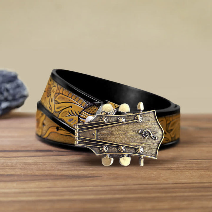 Herren DIY Bronze-Gitarrenmusik-Schnallengürtel