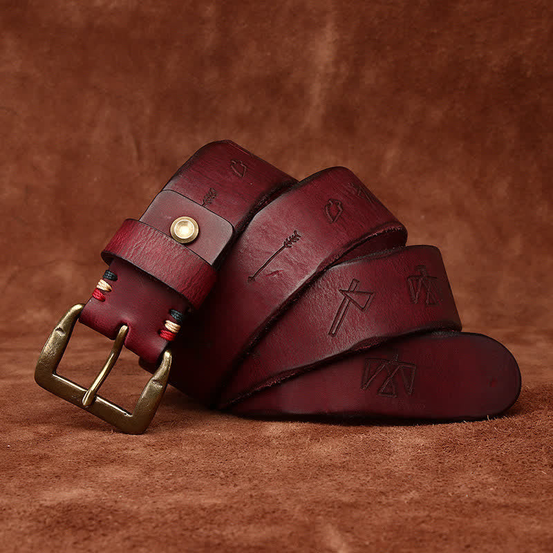 Leder-Gürtel mit Totem-Muster Lasergravur